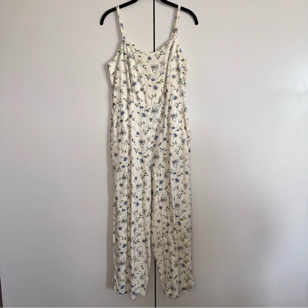 Old Navy Cream Floral Jumpsuit with Pockets